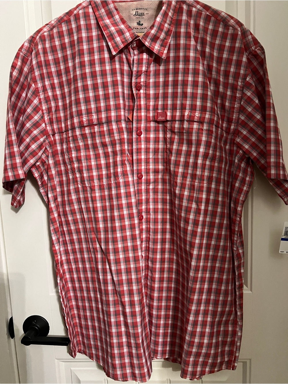 Bass Sportsman Explorer Men’s Plaid Short Sleeve Quick Dry BU Shirt XL, Red/Gray